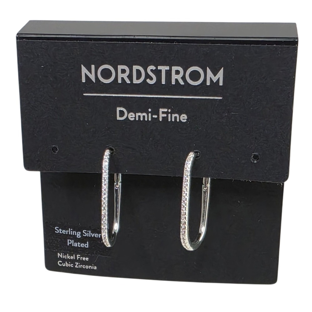 Nordstrom Oval Hoop Earrings Demi Fine Sterling Silver‎ Plated Cubic Zirconia
